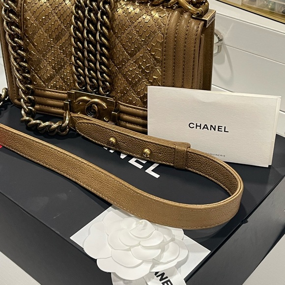 CHANEL Metallic Bronze leather Python Boy Crossbody Bag - Picture 3 of 15